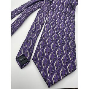Zianetti Italian Silk Collection Mens Purple Silver Black Geometric Necktie